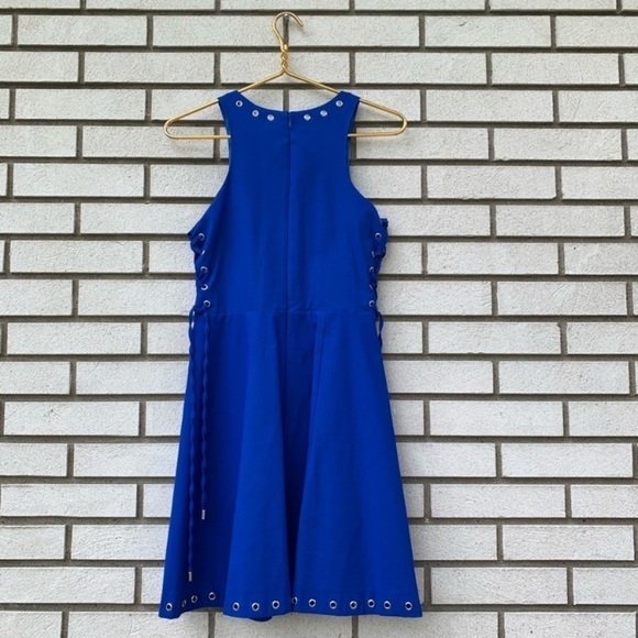 Parker Flynn Cobalt Blue Grommet Lace-Up Fit Flare Mini Dress S Cocktail Party - Picture 11 of 11